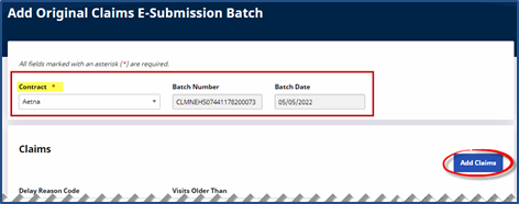 Add Original Claims E Submission Batch